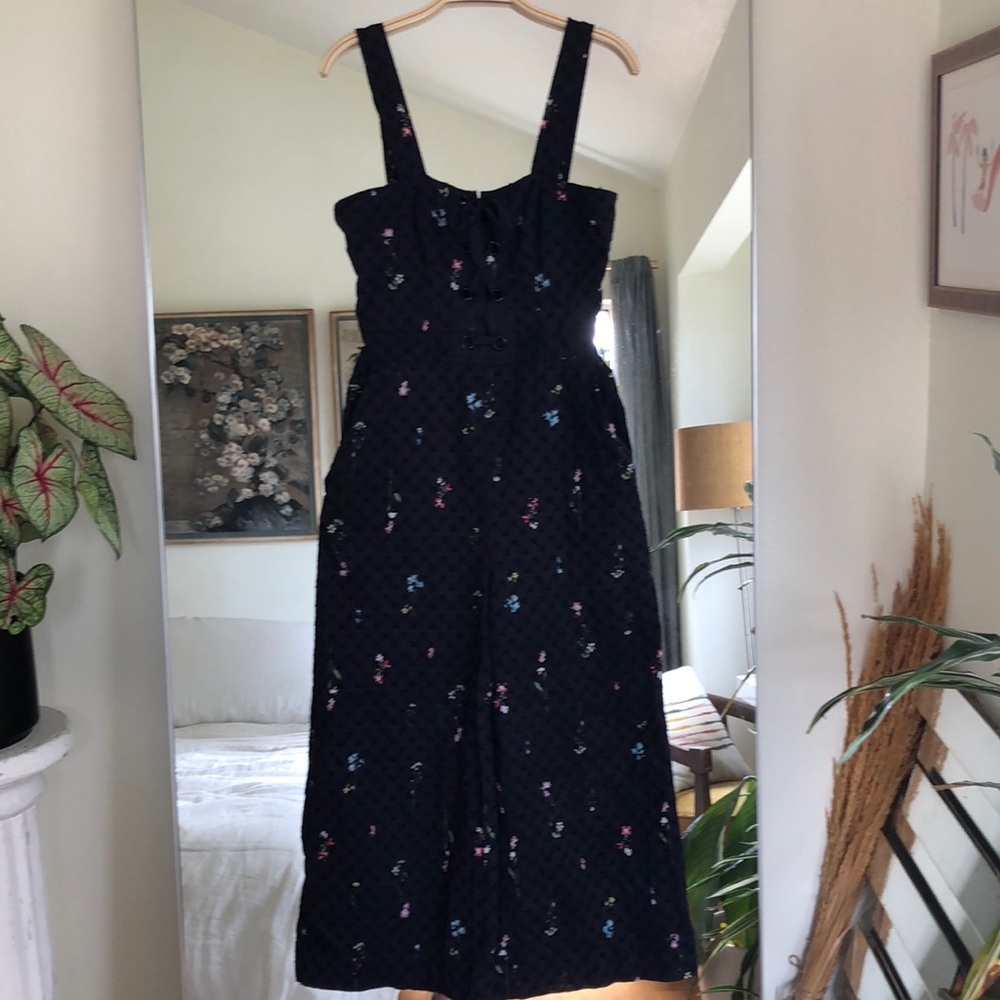Parker blk floral eyelet wide leg jumpsuit sz S/4.